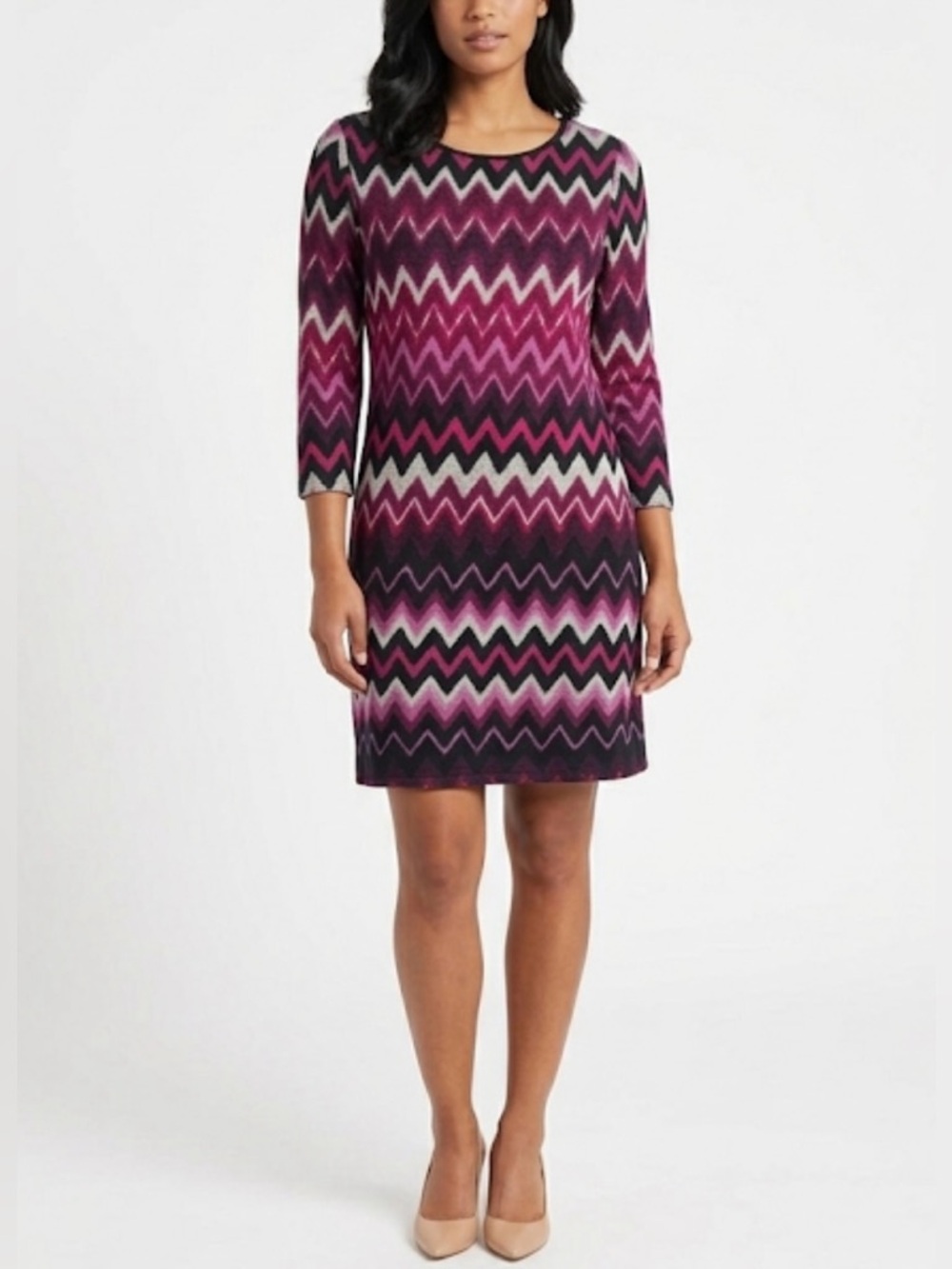 Studio One Women’s Dress Size 10P Long Sleeve Sheath Multicolored Formal Chevron